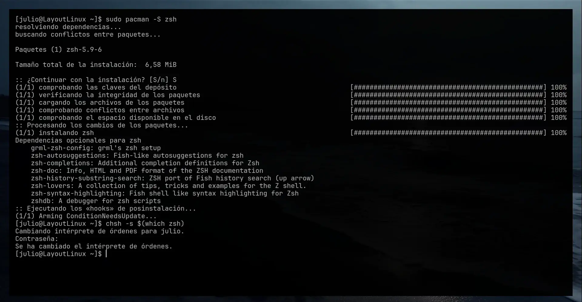 Autocompletions screen zsh shell